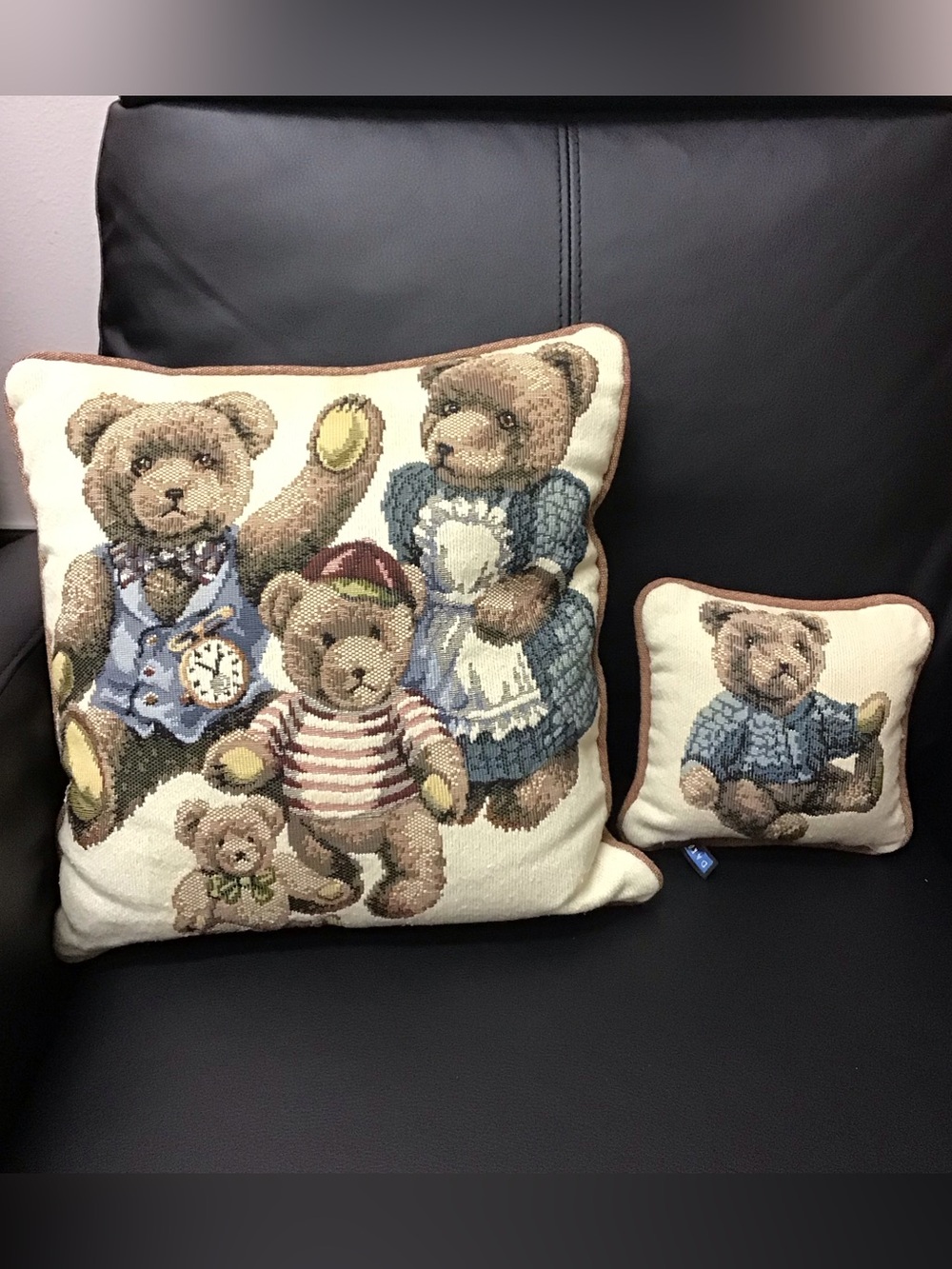 Vintage Dakota Teddy Bear Tapestry Needlepoint Accent Pillows